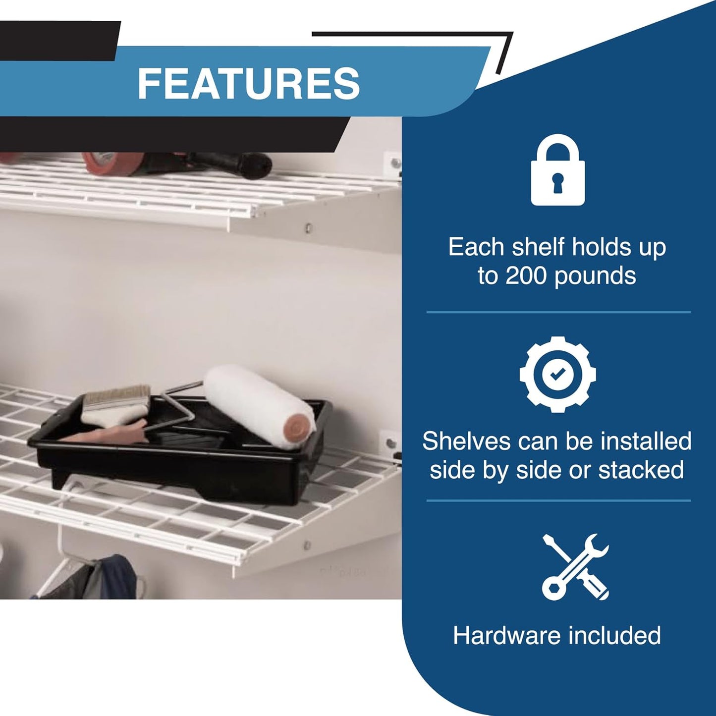 00967 2-Pack Heavy Duty Steel Garage Shelving, 45”x 15” Wall Mounted Shelve,Max Shelf Load 200 Pounds, White Powder Coated