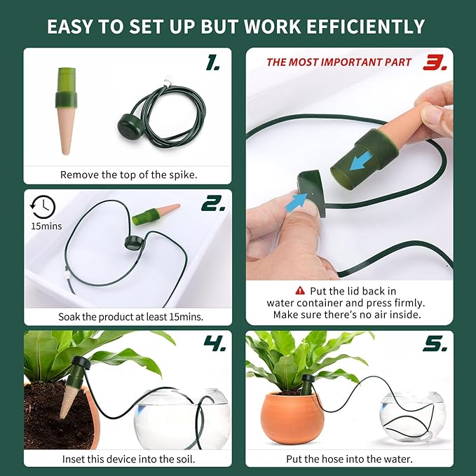 BYDOLL Plant Self-Watering Stakes Automatic Watering Terracotta Spikes for Indoor Outdoor Plants,Houseplant Insert Devices for Vacation use,Bonsai Drip Irrigation System (5 Pack)