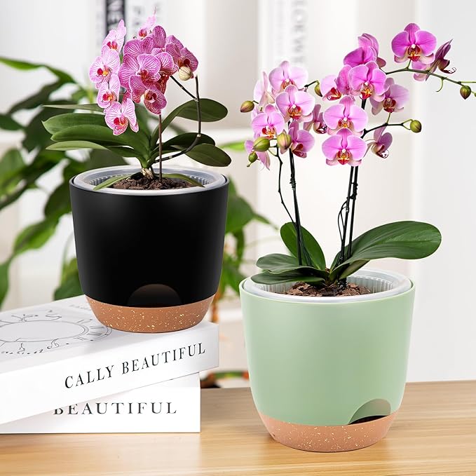 7.2 Inch Self Watering Orchid Pots for Indoor Plants,Macetas para Orqudeas,Flower Pots for Indoor Plants with Holes(Black)