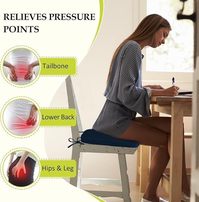 Chair Cushions for Dining Chairs, Indoor Chair Cushions with Ties，Waterproof Chair Pads Set of 4, Navy Blue, 17x16x2.5 Inch