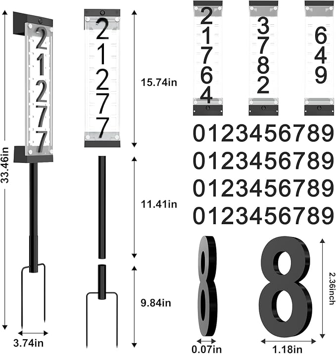 Solar House Number [Upgrade 3D Acrylic Number] Solar Address Sign Increase Brightness, Number Is Bold, Anchor Is Made Of Iron,Solar House Number Sign with Two Lighting Modes and Two Installation (White)(Manual without remote control) (Discoloration)
