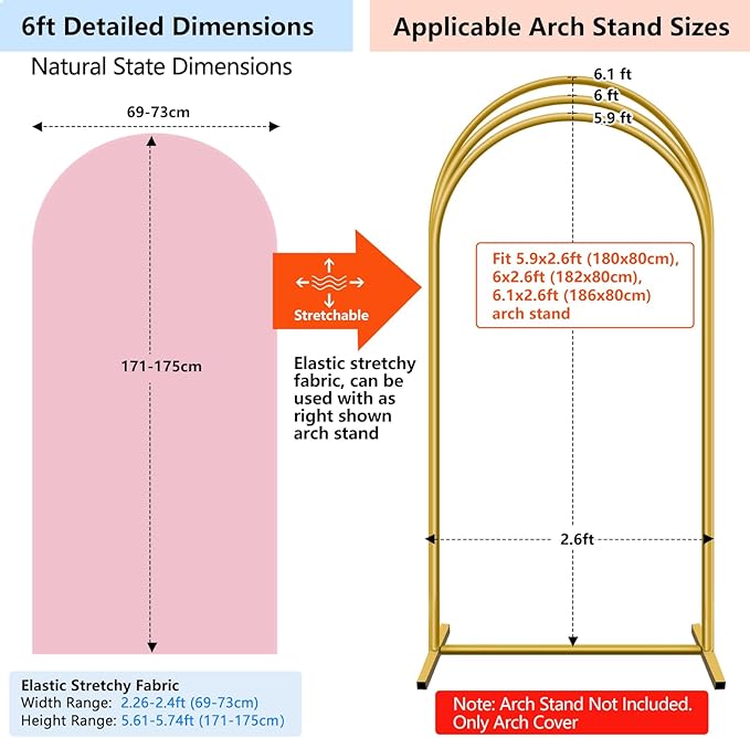 HEMMOTOP Pink Arch Backdrop Cover Set 7.2ft, 6ft, Wedding Arch Covers Stretchy Backdrop 2 Set, 2-Sided Spandex Arched Stand Covers for Balloon, Birthday Party, Baby Shower, Light Pink