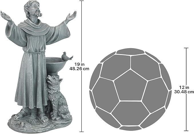Design Toscano Francis of Assisi Blessing Religious Garden Decor Statue with Bird Bath Feeder, 19 inches Tall, Cast Stone Resin, Gray Stone Finish