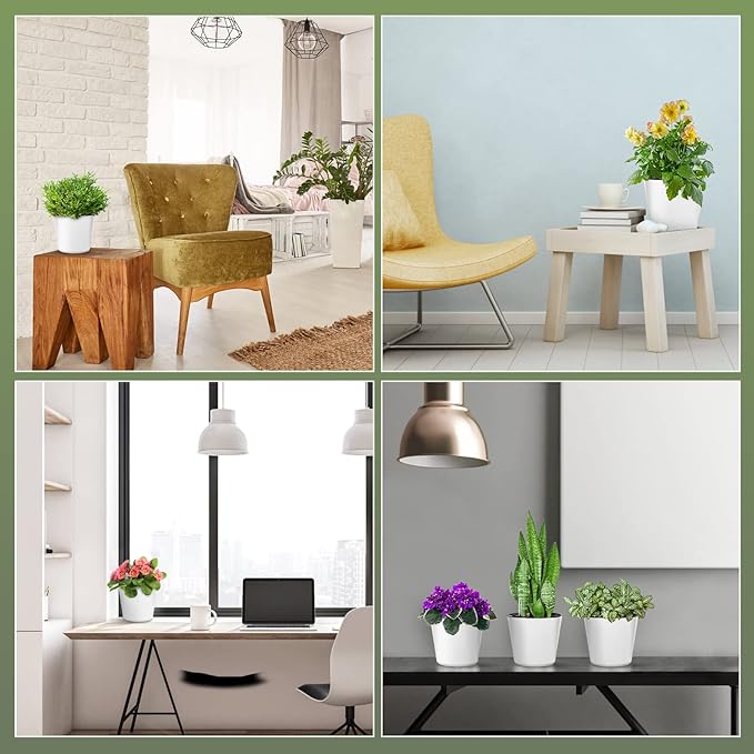 7 inch Plant Pots 3-Pack, Self Watering Flower Pots Indoor Outdoor, African Violet Pots Planters with Drainage Hole Saucer Reservoir, White