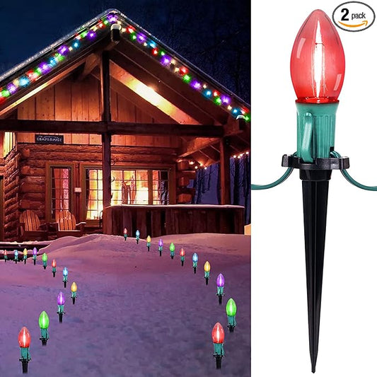 Brightown 2 Pack C9 Christmas String Lights Outdoor, Total 51.4 Feet 40 Bulbs Pathway Lights Waterproof Replaceable for Indoor Xmas Party Holiday Wedding Commercial Decorations, Multicolored