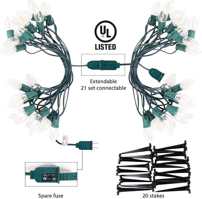 C9 Christmas String Lights Outdoor - 25.7 Feet 20 LED Pathway Lights, Connectable Waterproof Walkway Lights for Indoor Xmas Party Holiday Wedding Commercial Decorations, Multicolored