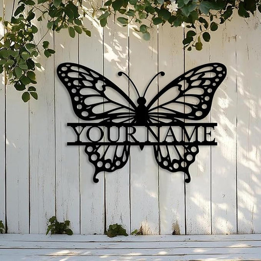 Custom Butterfly Metal Sign,Personalized Butterfly House Number Signs,Personalized Gardener Name Sign,Garden Patio Wall Decor (Style-1)