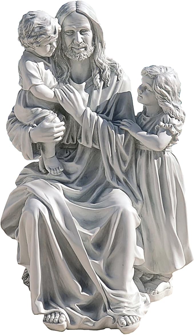 Design Toscano He Loves the Little Children Indoor/Outdoor Holy Religious Garden Statue, 28 Inches High, Cast Stone Resin, Antique Stone Finish