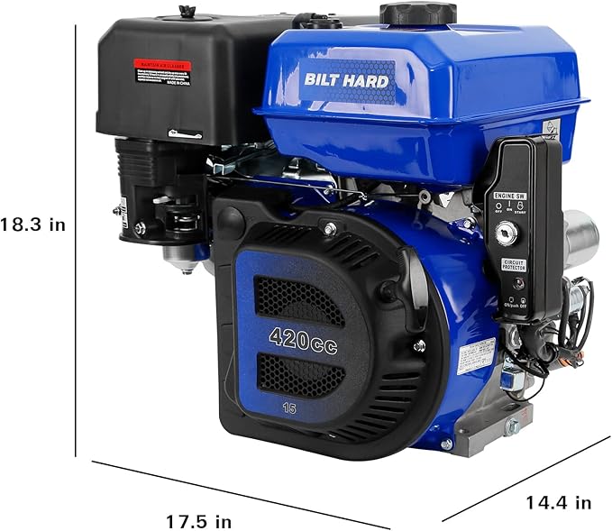 BILT HARD 420cc 15HP Gas Engine with Electric Start, Horizontal Shaft 4 Stroke OHV Gas Motor, Gas Powered Multi-Use Engine