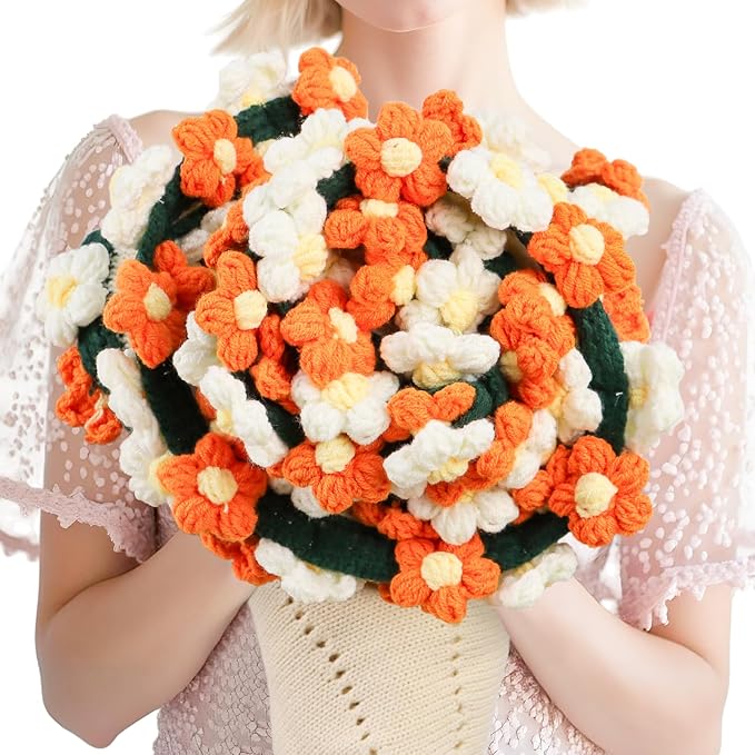 Daisy Crochet Flowers Bouquet Blanket-Birthday Gifts For Mom-Friend Gifts For Women-Birthday Graduation Gifts for Teen, Sister, Daughter, Friend, Teacher-Knitted Throw Blankets Home Decor 43 Inches