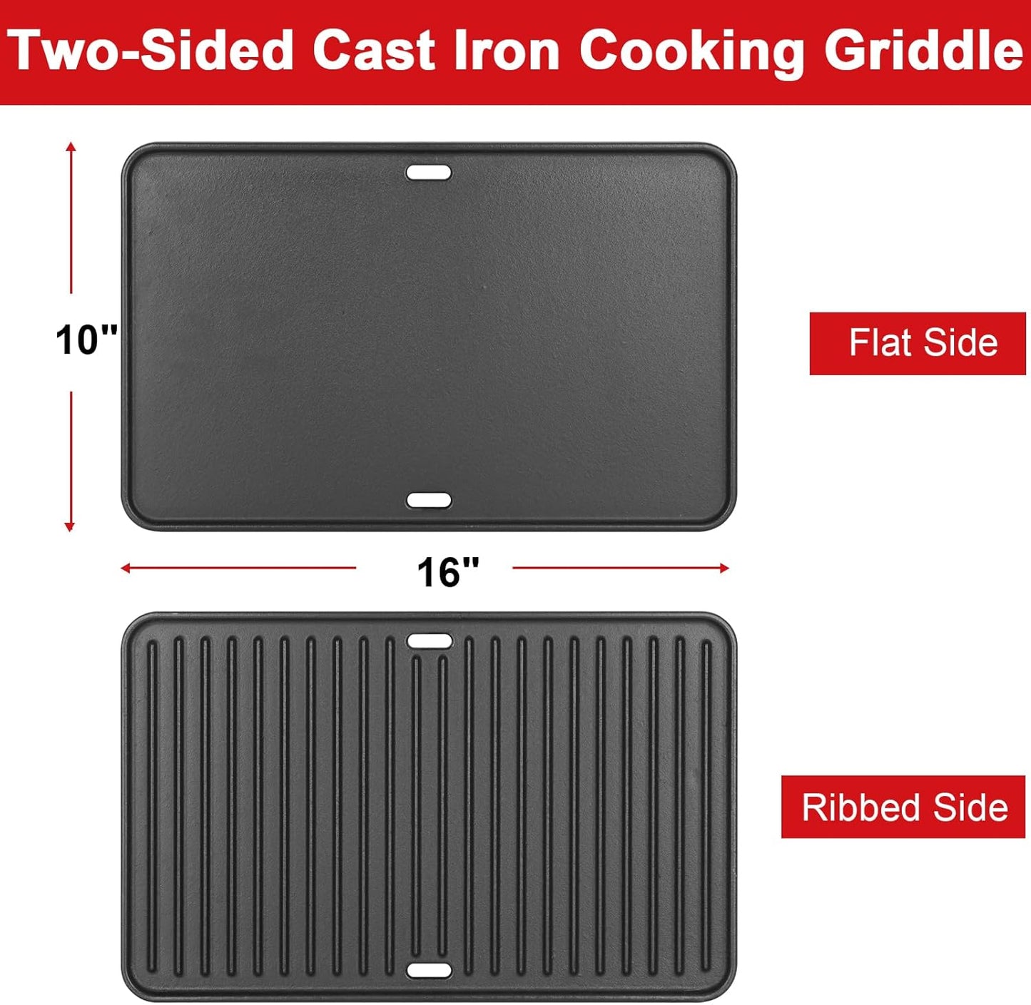 80631 Cast Iron Cooking Griddle for Weber Go-Anywhere Charcoal and Gas Grills, 16"x10" Grill Griddle Pan, Portable for Indoor Stovetop/Outdoor Camping BBQ, Replacement for Weber 70211 3634 67195