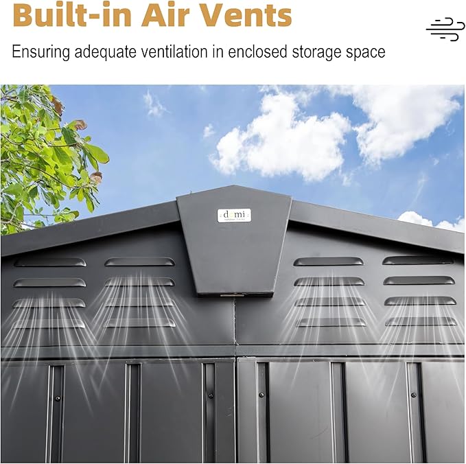 Domi Outdoor Storage Shed 11’ x 9’, Metal Sheds with Galvanized Steel Frame & Windows & Lockable Door, Garden Shed Tool Storage Room for Patio, Grey