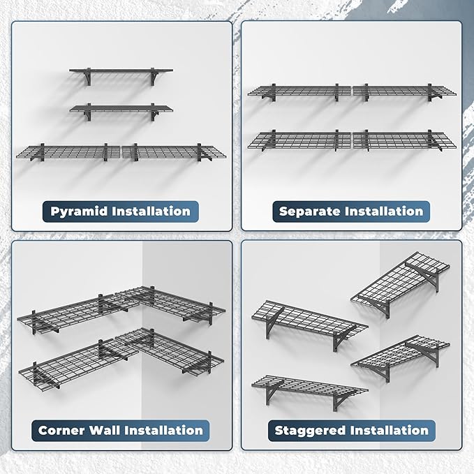 4 Pack Heavy Duty Garage Wall Shelving Set (1.5x4ft), Wall Mounted Garage Shelves 1000lbs Capacity, 18"x96" Shelf Storage Rack Floating Shelves, Black