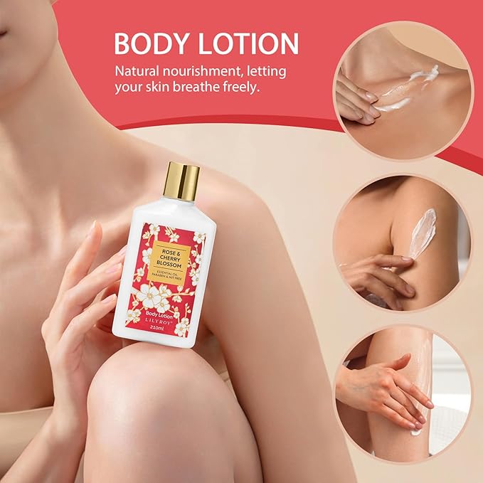 Christmas Gifts for Women - 9 Pcs Rose Bath and Body Gift Basket Set for Women, Spa Gift Set with Shower Gel | Pampering Gifts for Valentine's, Birthday, Mothers Day Gifts for Mom, Gift Sets for Her