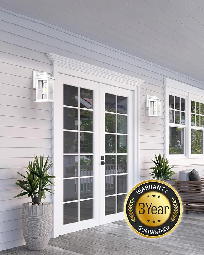 VIANIS White Outdoor Wall Lights, 2 Pack Dusk to Dawn Exterior Lighting Fixtures, Modern Outside Lights for hHouse,Porch, Garage, Doorway Waterproof, Weather Resistant,Hardwired, Non-Solar