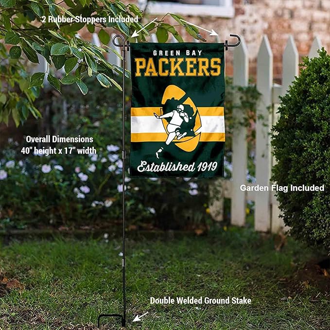 WinCraft Green Bay Packers Throwback Retro Vintage Garden Flag and Flagpole Mount