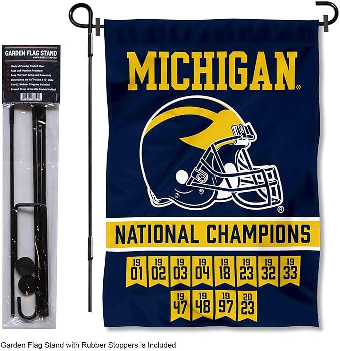 College Flags & Banners Co. Michigan Team University Wolverines 2023 and 12 Times 12x Football National Champions Garden Flag with Pole Stand Holder