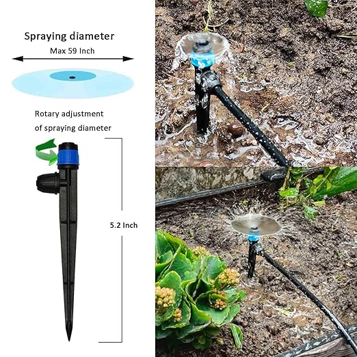 Drip Irrigation System with Water Timer 162ft Drip Irrigation Kit 5/16“ID and 1/4 Inch Pipe Auto Watering System for Garden Adjustable Spray, for Greenhouse, Garden, Lawn, Potted Plants Black