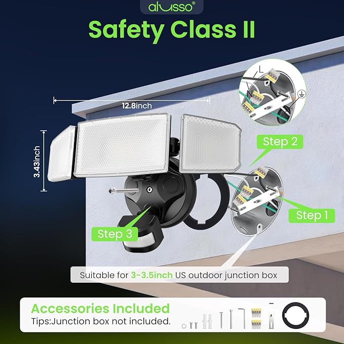 ALUSSO® LED Security Lights Motion Sensor, 60W 6000LM 3 Modes Flood Lights Outdoor Motion Sensor, 3CCT 3 Heads Outdoor Security Light Wet Location Use for House Garage Yard Walkway Black