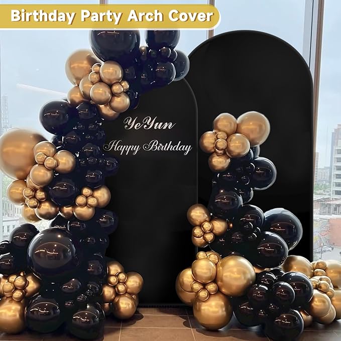Hemmotop Wedding Arch Backdrop Cover, Set of 2 (7.2ft, 6ft), 2 Sided Stretchy Spandex Fitted Balloon Arch Stand Backdrop for Birthday Party, Baby Shower, Black