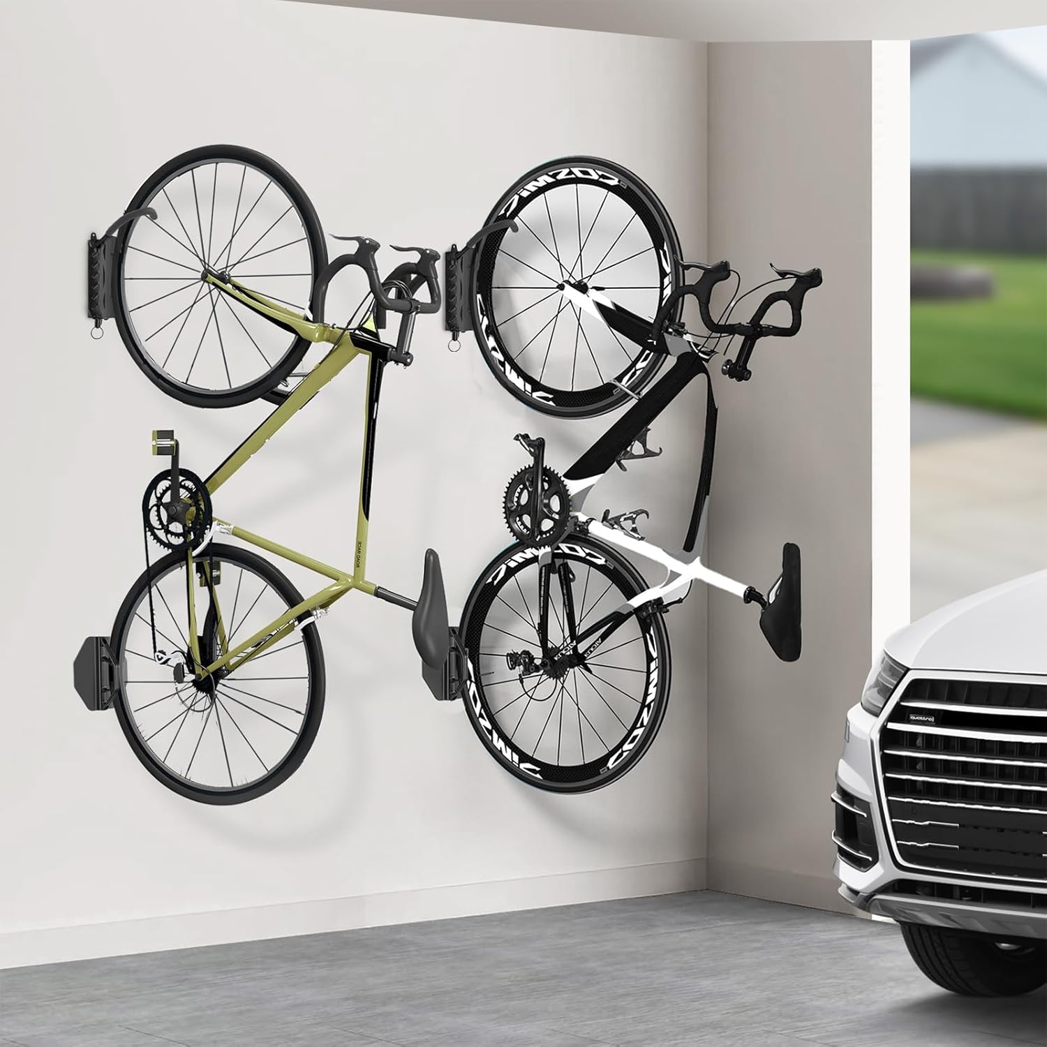 QAQ Swivel Bike Wall Mount, Vertical Bike Rack Garage Holds Up to 66lbs, Bike Hooks for Garage Space-Saving, Easy to Install - 2 Pack