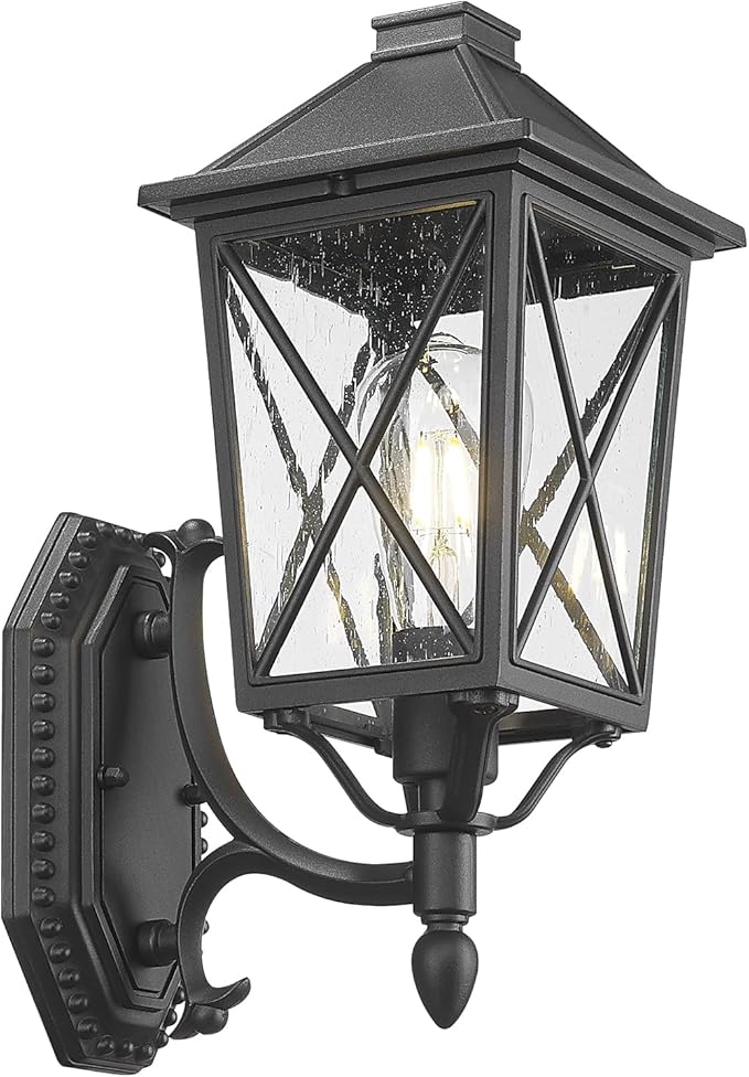 Darkaway Outdoor Wall Light Fixture,Outside Porch Lights Wall Mounted Seeded Glass Exterior Waterproof Lantern Modern E26 Socket Wall Sconce Lighting for Front Door Yard Patio