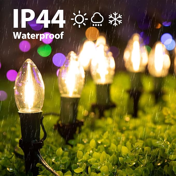 C9 Christmas Lights Outdoor, 4 Packs Total 102.8 Ft 80 Bulbs Christmas Pathway Lights, Waterproof Walkway Lights for Outside Driveway Sidewalk Outdoor Christmas Decorations Yard, Clear