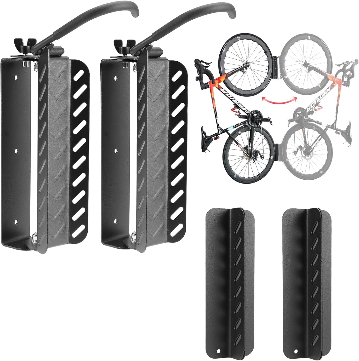 Bike Wall Mount Vertical, Swivel Bike Hangers For Garage, Bike Rack Garage Wall, Bicycle Hooks, Garden Indoor Outdoor Storage, (2Pack)