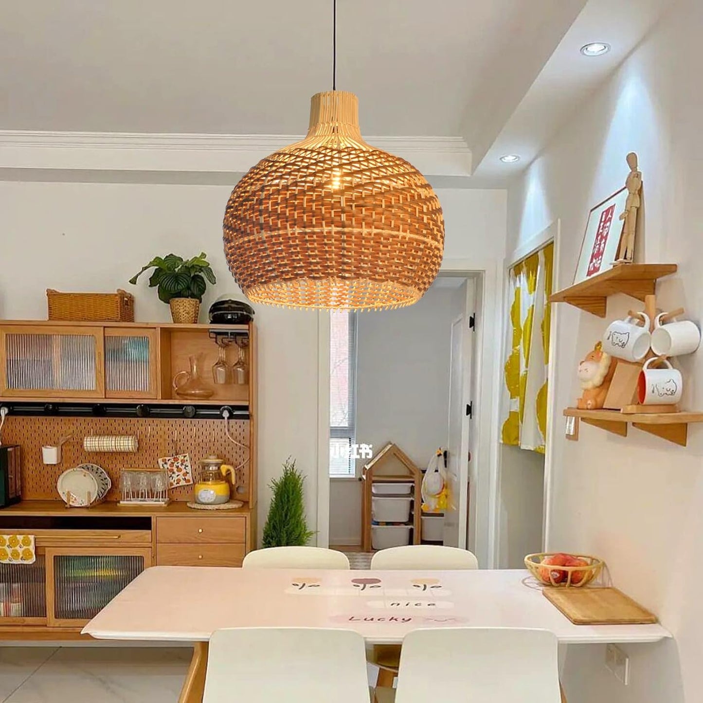 Arturesthome Rattan Pendant Lights, Wicker Chandelier Boho Basket Lighting Fixture, Natural Woven Hanging Lamp for Kitchen Island Sink Coffee