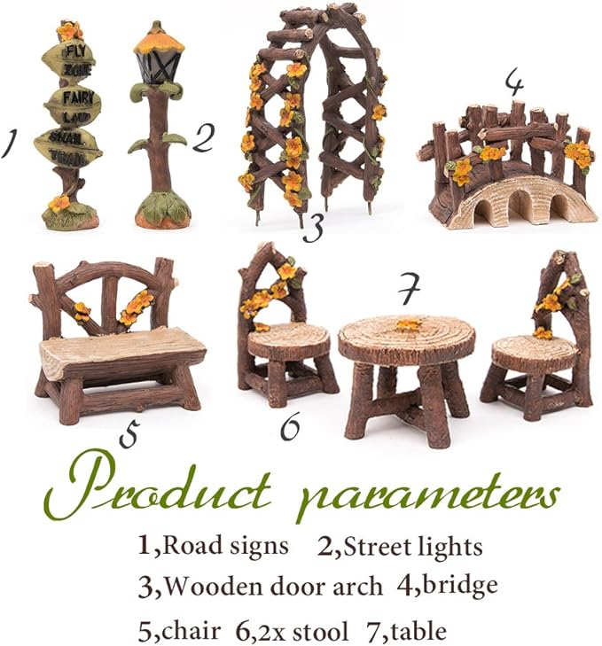 Fairy Garden Accessories, LATTOOK 8PCS Miniature Table and Chairs Set Fairy Garden Furniture Ornaments Kit for Dollhouse Accessories Home Outdoor Micro Landscape Decoration
