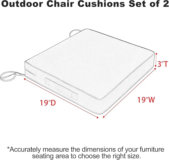 Favoyard Patio Chair Cushions 19 x 19 x 3 Inch Waterproof Outdoor Seat Cushions for Patio Furniture 3-Year Color Fastness Garden Sofa Couch Chair Pads with Handle & Adjustable Straps Set of 2, Beige
