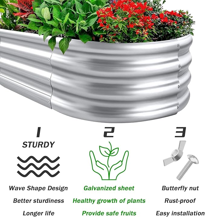 Galvanized Raised Garden Beds, 8x2x1ft Outdoor Raised Garden Boxes, Oval Large Bottomless Metal Elevated Garden Bed Planter Box for Vegetables, Fruits, Flower