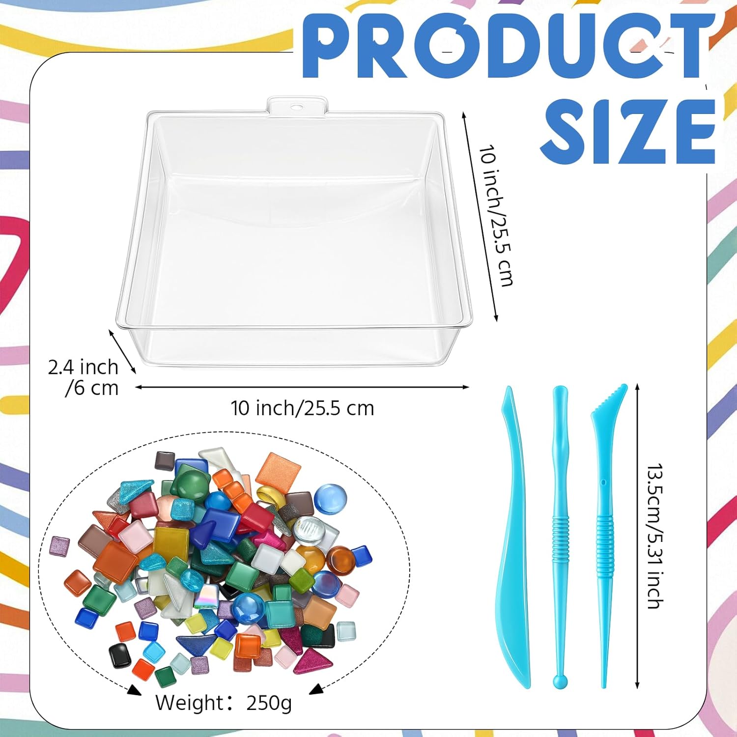 LOYIM 24 Pcs Stepping Stone Kit Includes Concrete Mold, Mosaic Tiles and Carving Tools, DIY Craft Handmade Stepping Stone Kit for Kids, Family, Garden Outdoor Decor, No Concrete Mix (Square,10 Inch)