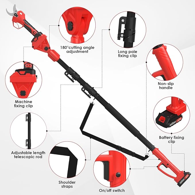 Electric Pruning Shears with Telescopic Rod, 50mm 1.96" Cutting Diameter Cordless Pruner with 2 Rechargeable Batteries, Tree Branch Cutter with SK7 Blade for Gardening Pruning