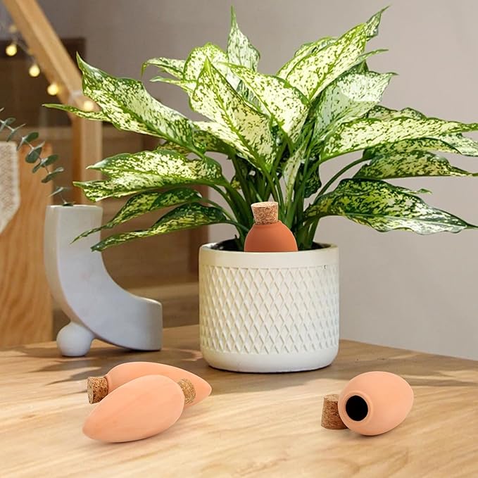 4 Pack Olla Watering Pot, Self Watering Globes 5.2oz Slow Release Terracotta Watering Spikes for Indoor Outdoor Plants, Easy to Refill Automatic Dripping Clay Bulbs Planter Insert (4.9" Tall, Cone)