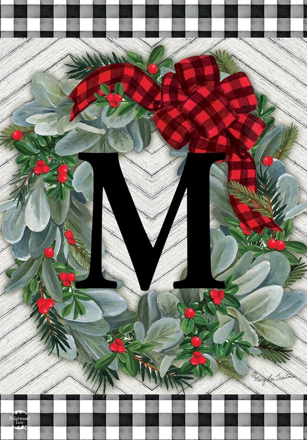 Briarwood Lane Winter Wreath Monogram Letter M Garden Flag