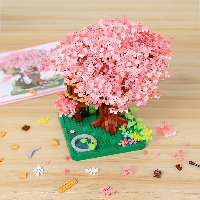 Cherry Blossom Bonsai Tree Mini Micro Building Set, Japanese Sakura Tree House Model Sets for Adults, Flowers House Mini Bricks Building Kit, Creative Gift Toys for Kids 12-14 (2028PCS)