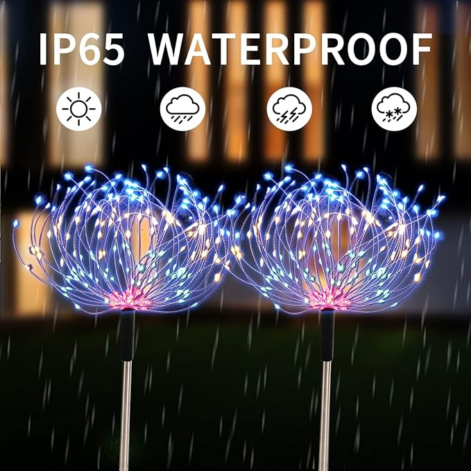 5 Pack Outdoor Solar Garden Lights, Solar Firework Lights 600 LED Waterproof Lamps Decorative, Fireworks Lamp 8 Modes Landscape Lights with Remote for Pathway Backyard Walkway Patio Christmas Party