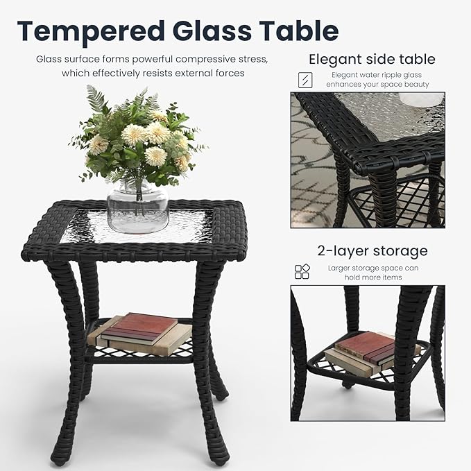 5 Pieces Outdoor Patio Furniture Sets with Rocking Swivel Chairs with 6-inch Thick Cushion and Side Table for Deck Lawn