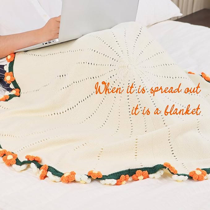 Daisy Crochet Flowers Bouquet Blanket-Birthday Gifts For Mom-Friend Gifts For Women-Birthday Graduation Gifts for Teen, Sister, Daughter, Friend, Teacher-Knitted Throw Blankets Home Decor 43 Inches