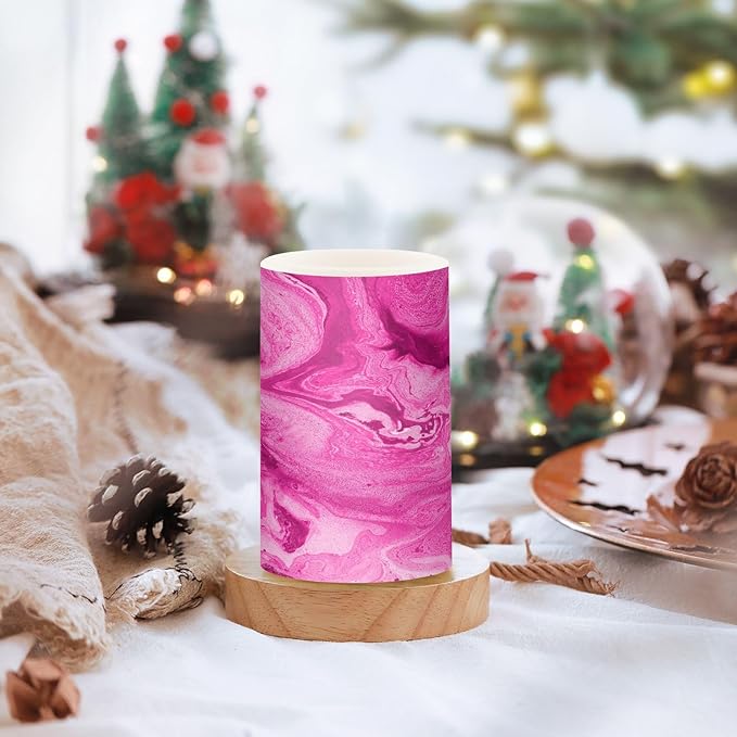 Flickering Flameless Candles, Pink Fuchsia Marble LED Candles with Remote Timer, Set of 2 Battery Operated Candle for Valentine Wedding Birthday