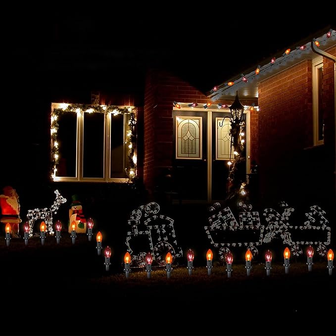 Goothy C9 Halloween Pathway Lights Outdoor, 19.5Ft Orange Black Marker String with 10 Stakes, Connectable Walkway Waterproof for Lawn Yard Sidewalk Garden Decor