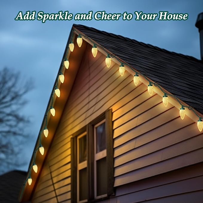 C9 LED Christmas Lights, 67FT 100 Bulbs Outdoor Christmas Decorations for House Waterproof String Lights Extendable Green Wire Fairy Lights for Patio Xmas Garden Party Wedding Indoor Warm White