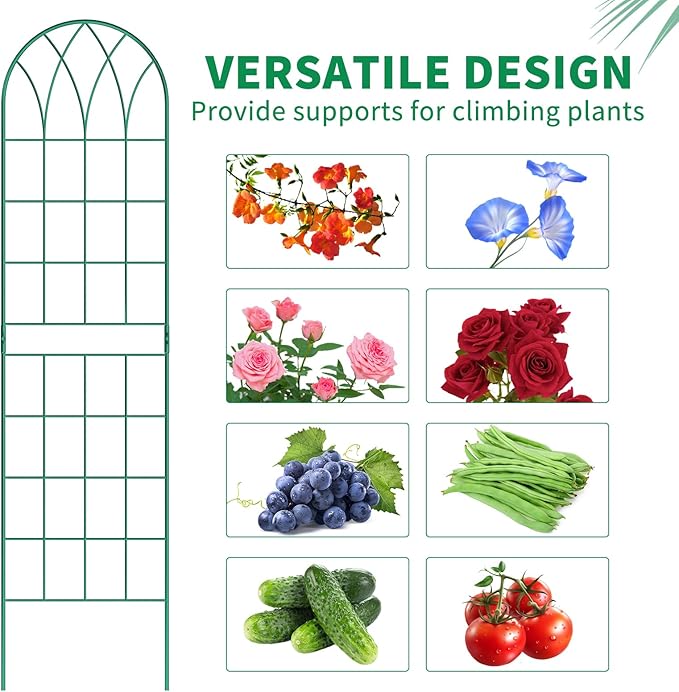 4 Pack Metal Garden Trellis for Climbing Plants, Black Metal Garden Trellis for Vines Plant Rose Vegetable Support,Large Decorative Outdoor Trellis
