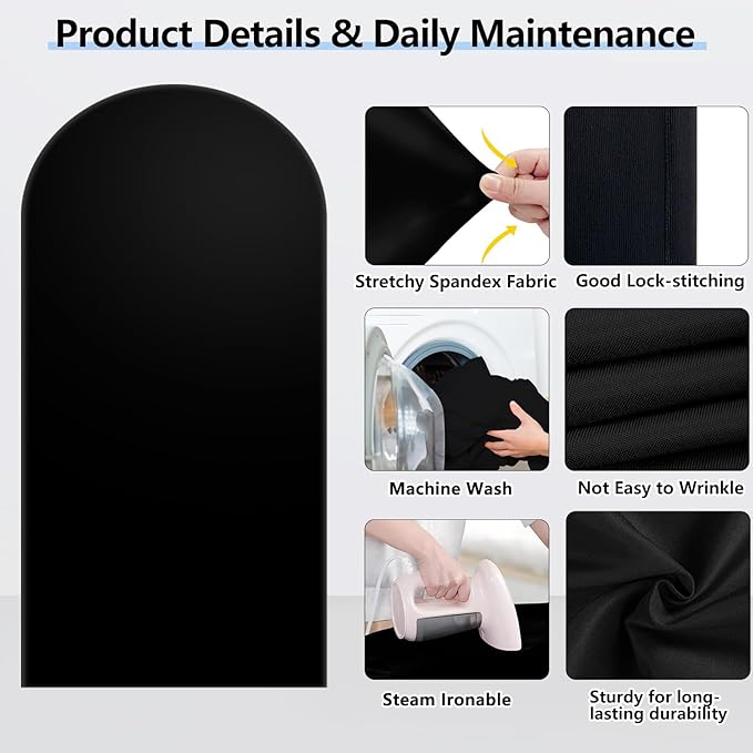 Hemmotop Wedding Arch Backdrop Cover, Set of 2 (7.2ft, 6ft), 2 Sided Stretchy Spandex Fitted Balloon Arch Stand Backdrop for Birthday Party, Baby Shower, Black