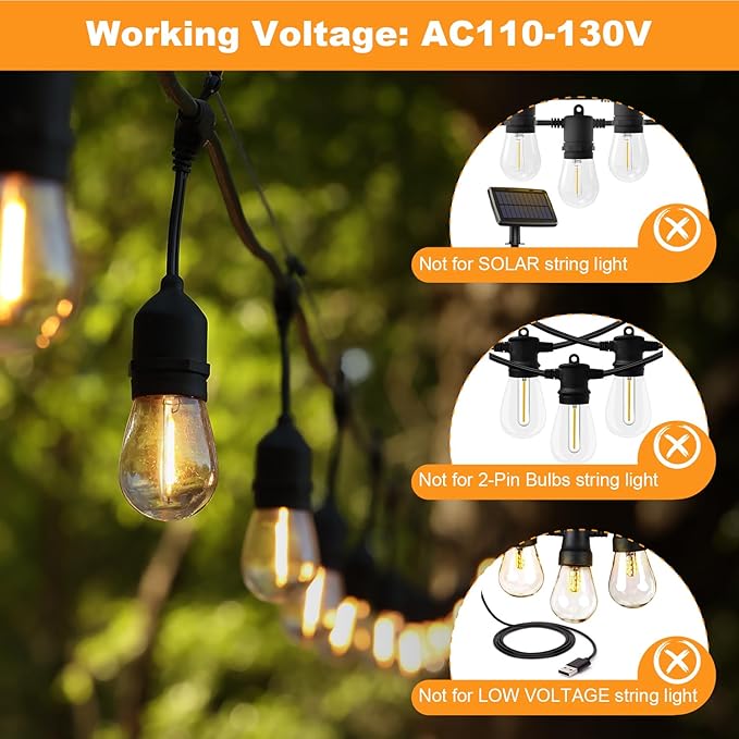 BRIMAX 2w S14 Led Edison Light Bulbs Outdoor 11w Incandescent Filament Bulb Replacement 2700K Bright Warm White Dimmable, E26 Base Durable Led Bulb for Outdoor Patio String Light,15pack