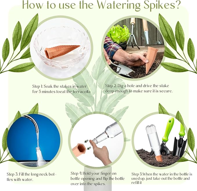 Baderke 8 Pack Plant Self Watering Spikes with 8 Pack 500 ml Plastic Wine Bottles, Automatic Terracotta Self Watering Devices for Garden Indoor Outdoor Plant