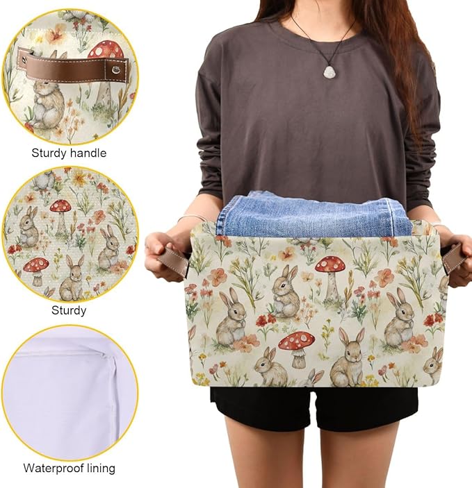 Easter Mushroom Rabbit Rectangular Storage Basket Organizer Bin Shelf Baskets For Clothes Gifts For Home Office Dorm