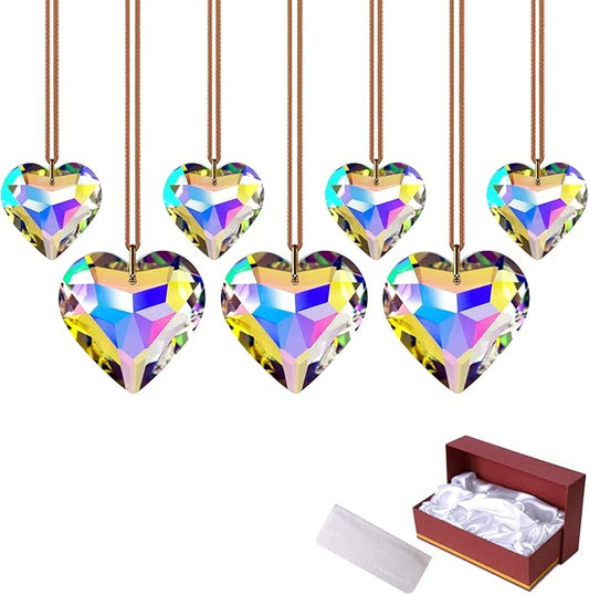 Crystal Heart Prisms Suncatcher Pendant AB Color for Windows, Garden Hanging Decor, Rainbow Maker Crystal Ornament 30/45mm Set of 7