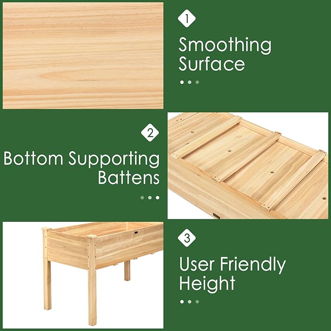 Giantex Raised Garden Bed Kit Elevated Planter Box for Vegetables Fruits Herb Grow, Heavy Duty Natural Cedar Wood Frame Gardening Planting Bed for Deck Patio Yard, 49.5"X23.5"X30.0"